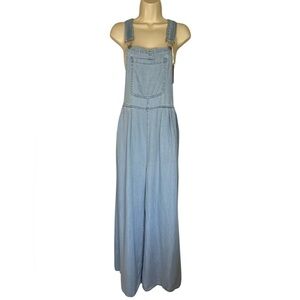 Blue Wide Leg Denim Overalls with Adjustable Straps